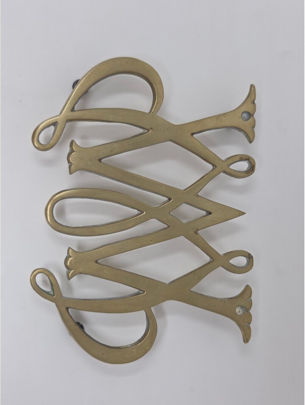 Vintage Brass Williamsburg Script Trivet Hot Plate Colonial Style Kitchen Decor